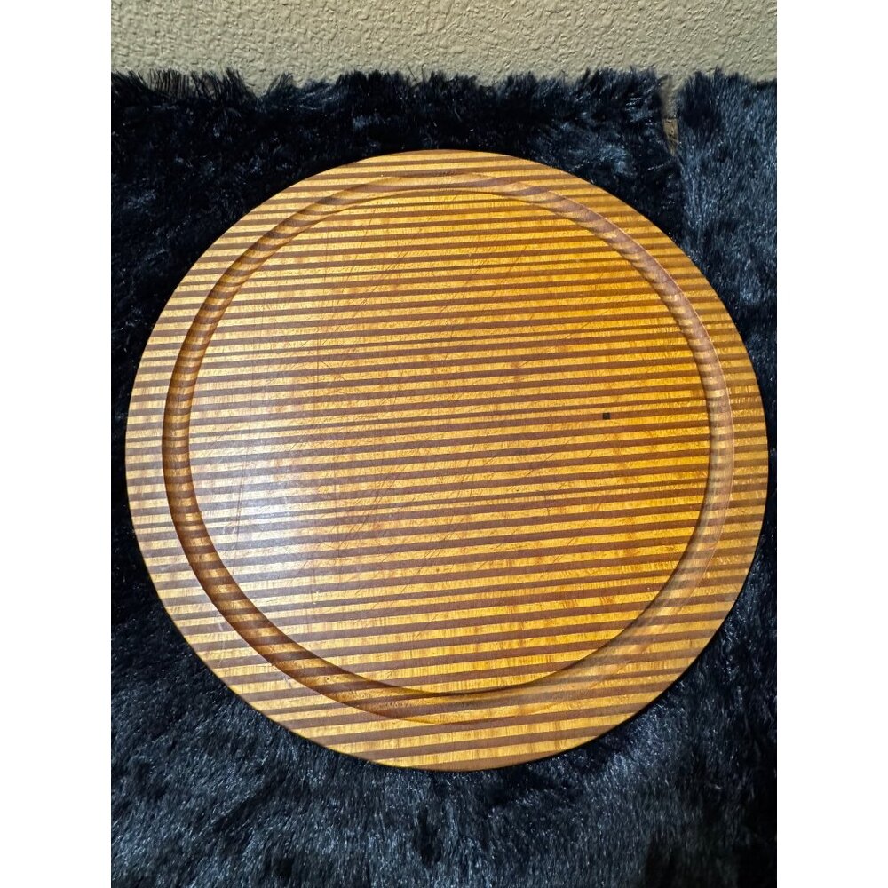 Vintage Verpaco Bethel Vermont Striped Wood Oval Cutting Board With Juice Groove